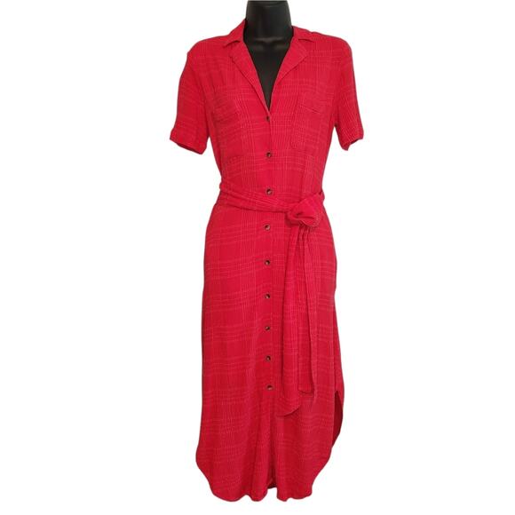 Maeve By Anthropologie Aria textured shirtdress red midi size S - Picture 1 of 7